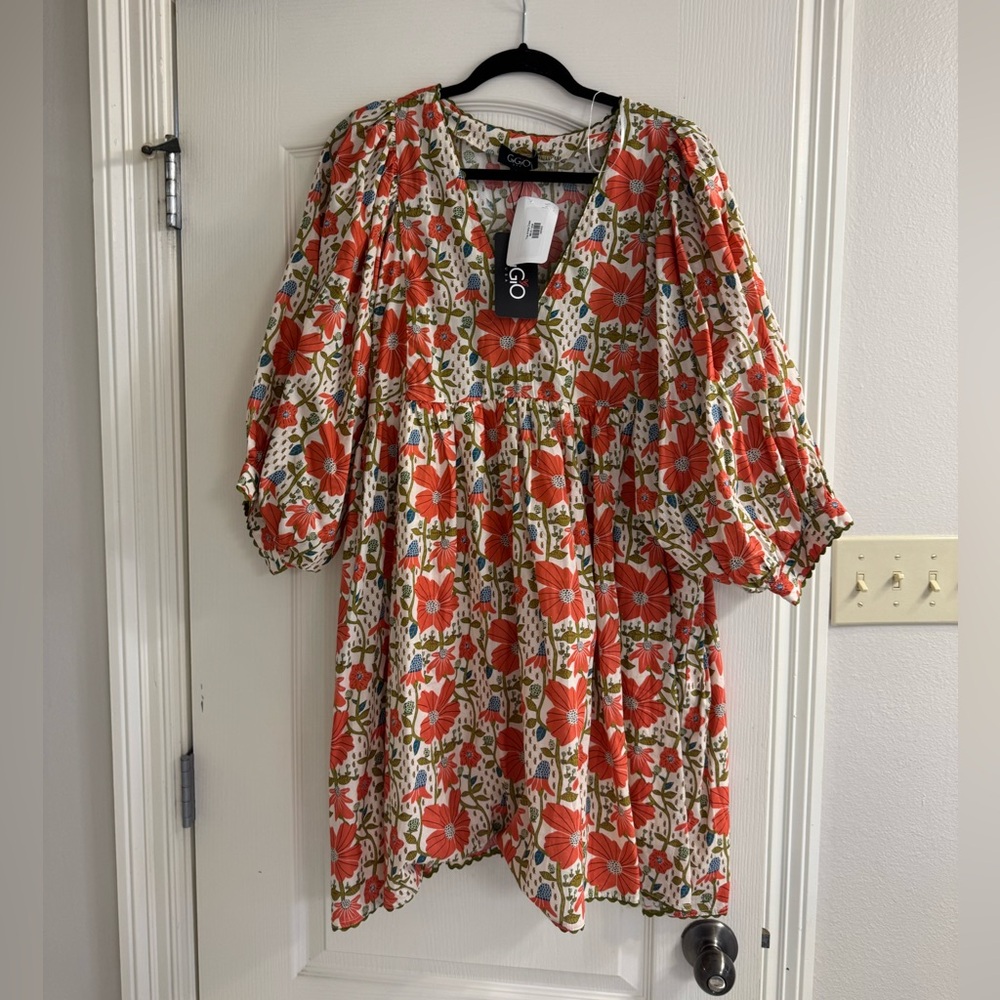Printed V Neck Dress NWT